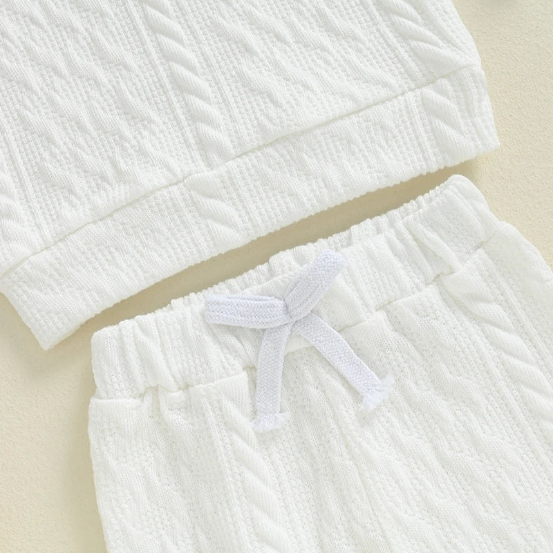 Unisex Toddler Autumn Knitwear Set - Long Sleeve Sweater and Elastic Waist Pants for Baby (2-Piece Cotton Outfit)