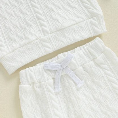 Unisex Toddler Autumn Knitwear Set - Long Sleeve Sweater and Elastic Waist Pants for Baby (2-Piece Cotton Outfit)