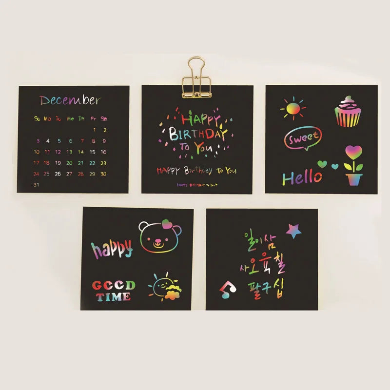 Rainbow Scratch Art Set - 100 Mini Notes for Kids' Creative DIY Fun and Learning