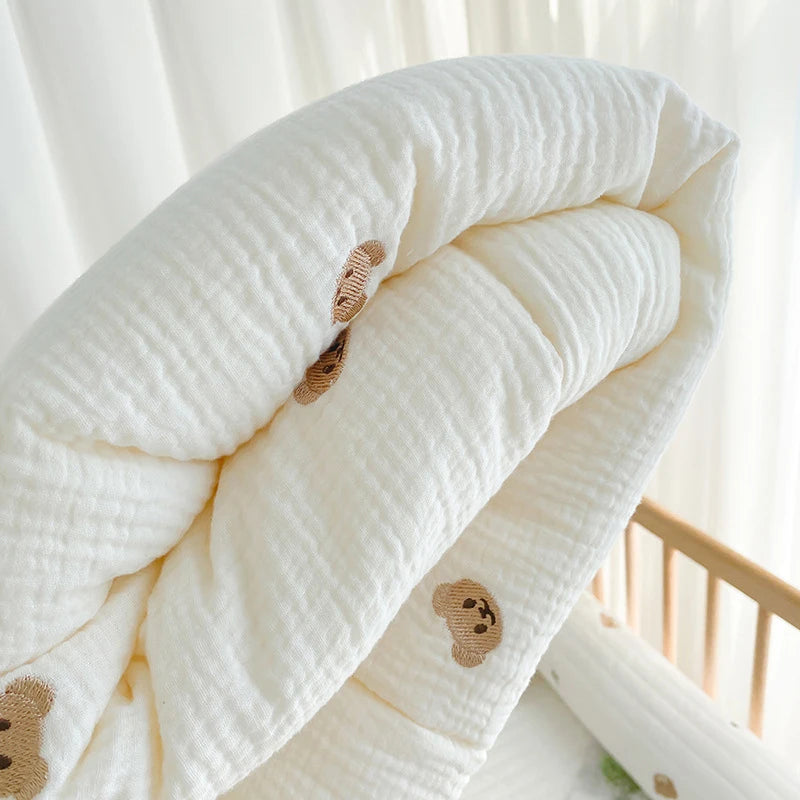 Cartoon Bear and Bunny Soft Cotton Baby Quilt - All-Season Infant Blanket for Newborns, 100*120CM