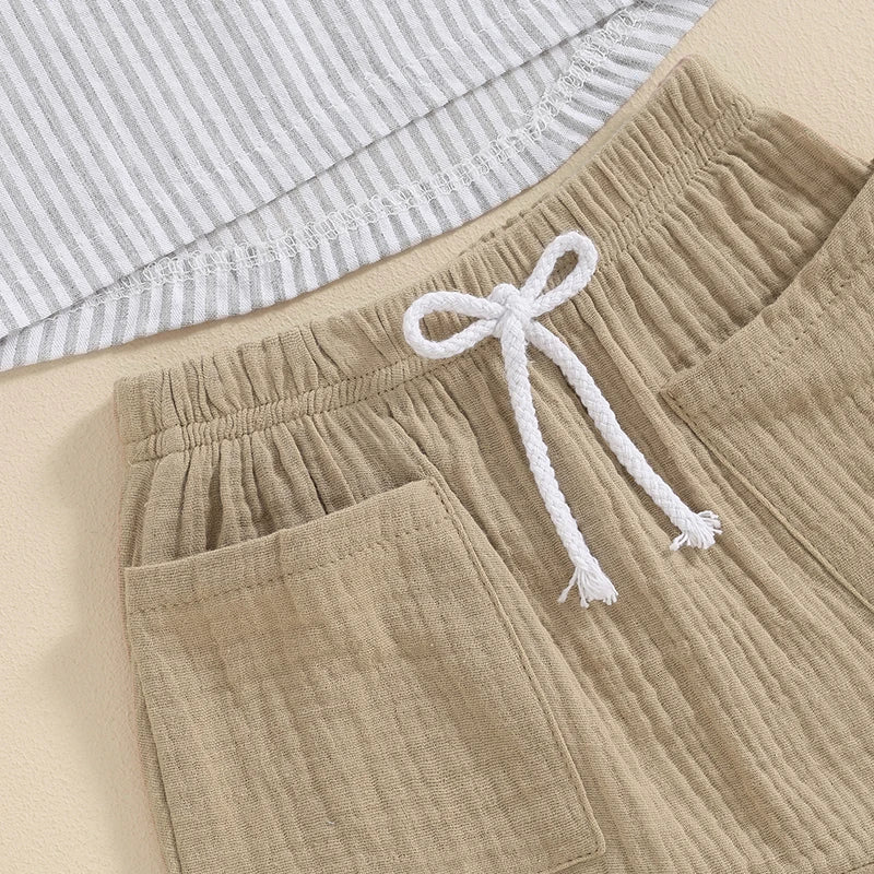 Summer Striped T-Shirt and Drawstring Shorts Set for Toddler Boys (6M-4Y)