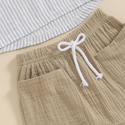 Summer Striped T-Shirt and Drawstring Shorts Set for Toddler Boys (6M-4Y)