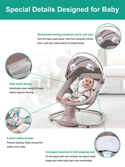 Electric Baby Rocking Chair Cradle Swing – Cozy & Safe Chair for Newborns with Music and Vibration Features