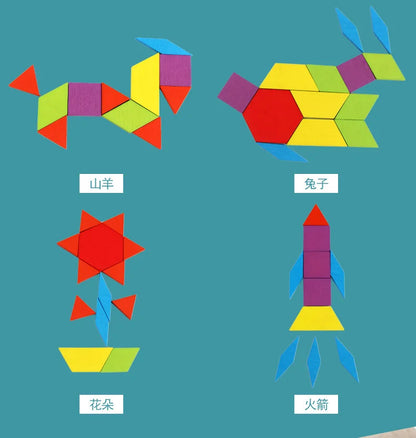 155-Piece 3D Wooden Geometric Tangram Puzzles for Kids - Montessori Educational Toys