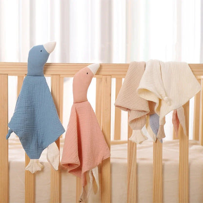 Soft Animal Goose Comfort Blanket and Teether Baby Soother Bib for Nursing and Cuddling