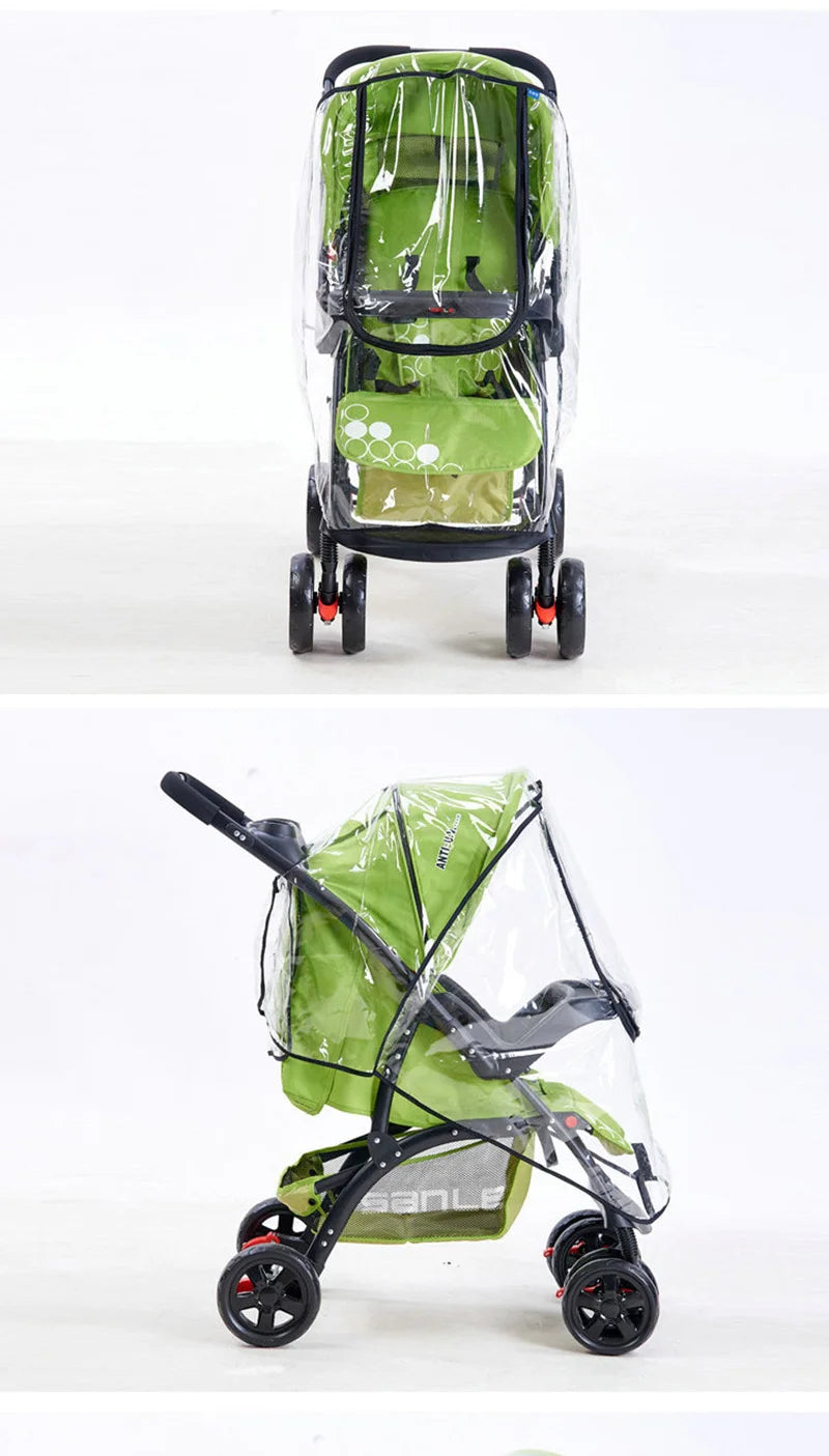Universal Waterproof Baby Stroller Rain Cover - Transparent Trolley Umbrella with Zipper for All Ages