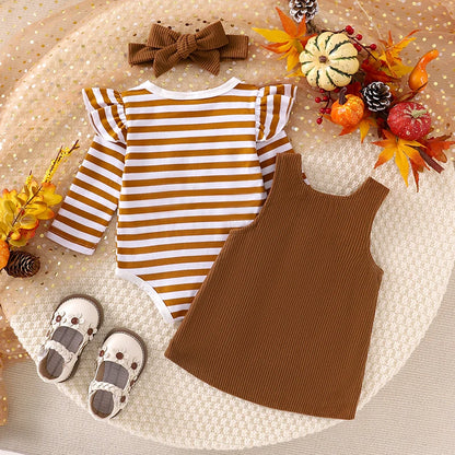 Adorable Baby Girl Christmas Outfit Set with Santa/Turkey Embroidery Romper, Dress, and Headband - 3 Pieces for Newborns