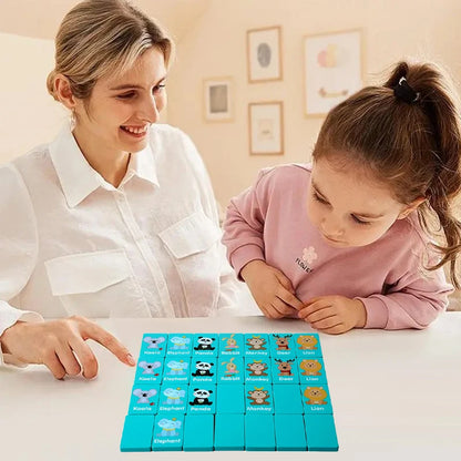 Wooden Animal Memory Matching Game - Educational Solitaire Puzzle for Kids & Family Fun