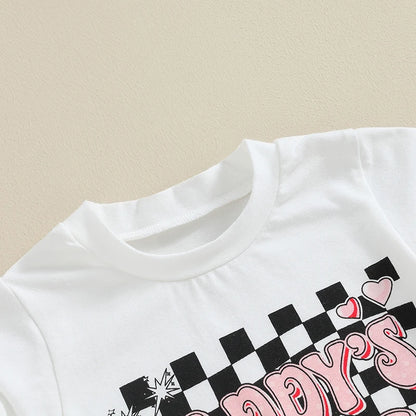 Toddler Summer Outfit Set for Baby Girls - Letter Print T-Shirt and Elastic Waist Shorts