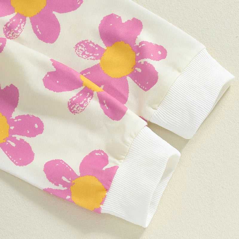 Toddler Girls' Flower Print 2-Piece Outfit Set for Spring and Autumn