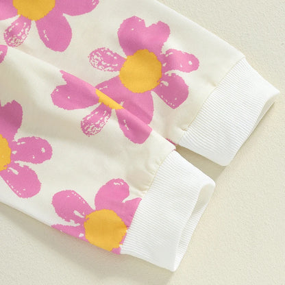 Toddler Girls' Flower Print 2-Piece Outfit Set for Spring and Autumn