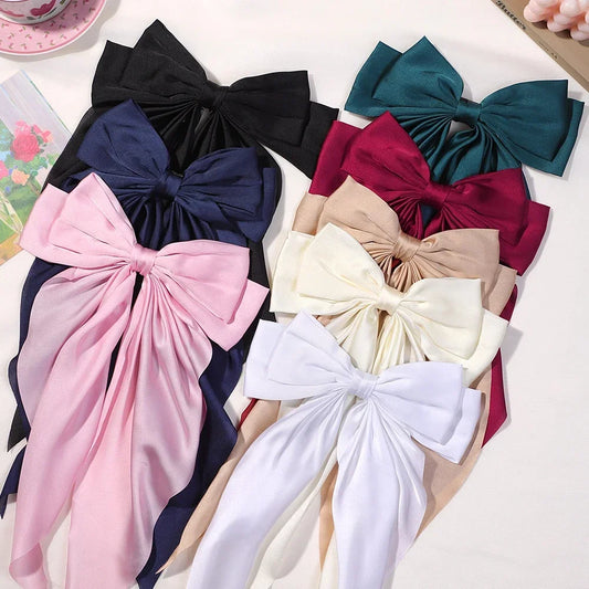 Set of 2 Chic Bowknot Satin Hair Clips for Women and Girls - Elegant Ponytail Accessories