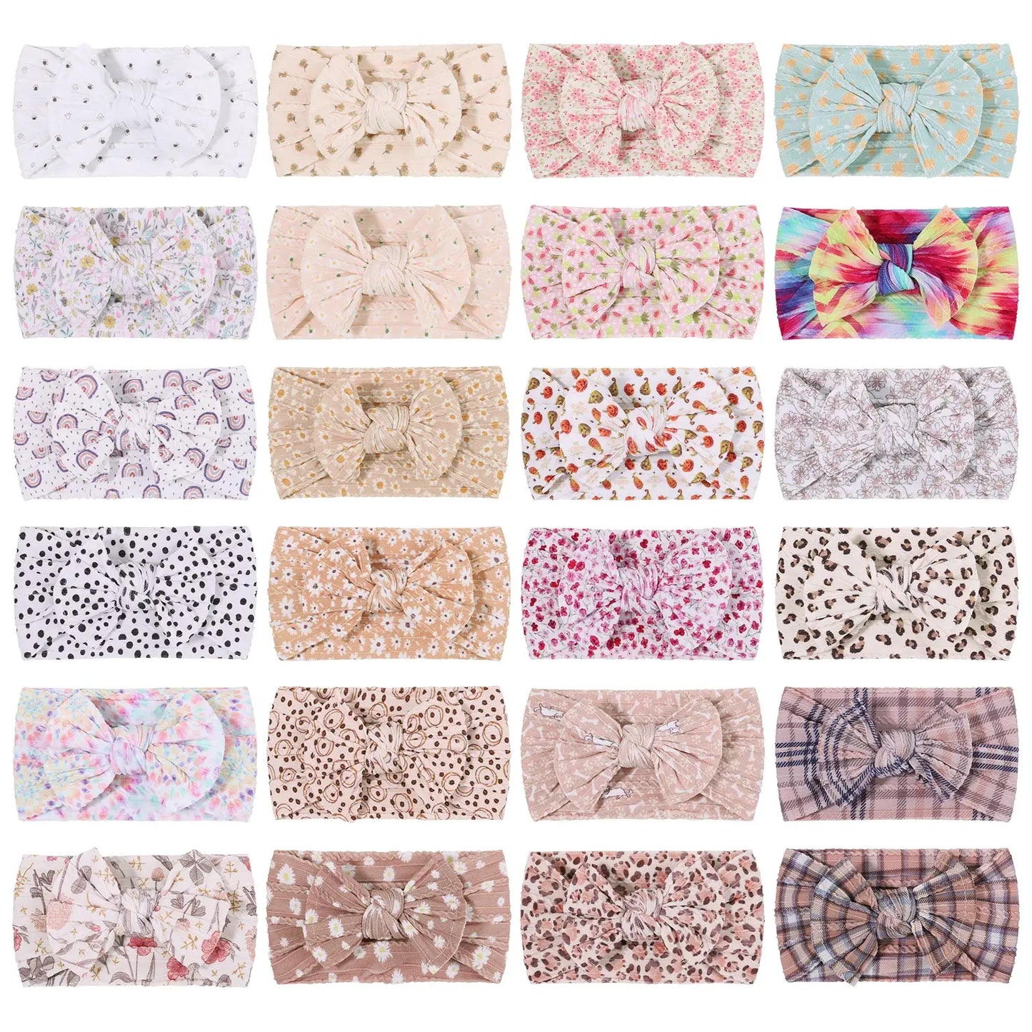 48-Color Soft Nylon Baby Headbands for Girls - Elastic Knit Turban Bows Hair Accessories for Newborns