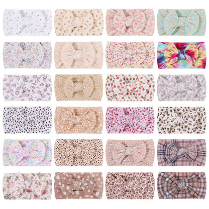 48-Color Soft Nylon Baby Headbands for Girls - Elastic Knit Turban Bows Hair Accessories for Newborns