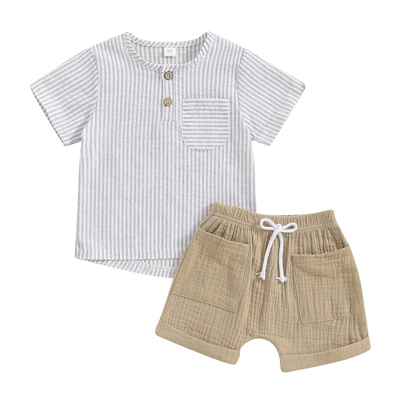 Summer Striped T-Shirt and Drawstring Shorts Set for Toddler Boys (6M-4Y)