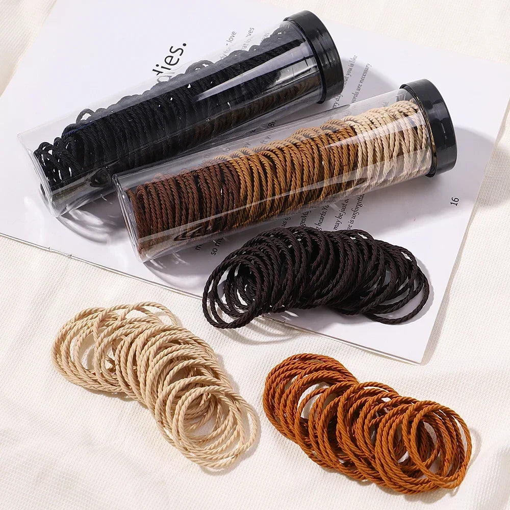 100Pcs/Box Colorful Elastic Hair Ties and Scrunchies for Girls - Handmade Hair Accessories