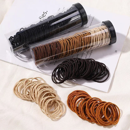 100Pcs/Box Colorful Elastic Hair Ties and Scrunchies for Girls - Handmade Hair Accessories