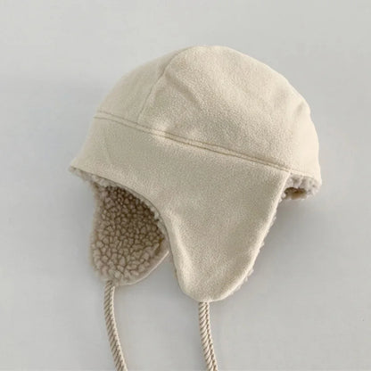 Vintage Winter Wool Hat for Kids with Ear Protection - Adjustable Solid Color Lei Feng Style for Boys and Girls