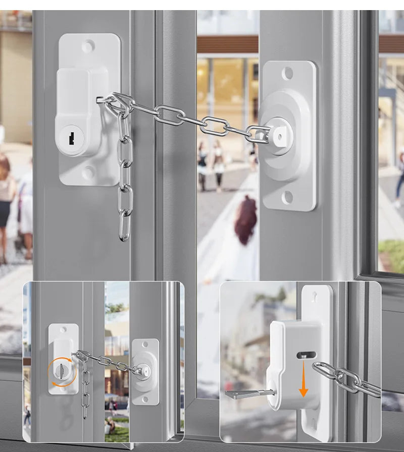 Adjustable Stainless Steel Chain Safety Lock for Children - Window, Cabinet, Door, and Refrigerator Security Protection