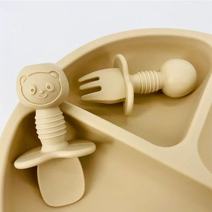 Adorable Animal-Themed Silicone Mini Utensils Set for Baby - 2pcs Fork and Spoon Feeding Essentials