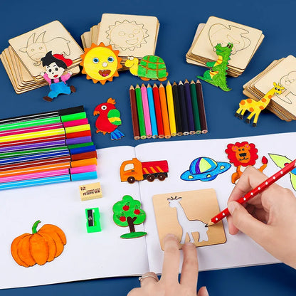 20-Piece Montessori Drawing Stencil Set for Kids - Wooden DIY Craft Tools for Artistic Creativity
