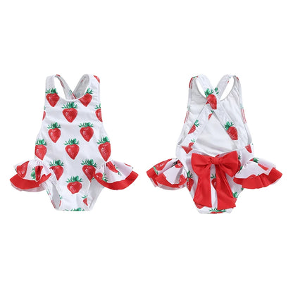 Adorable Toddler Girl's Sleeveless Swimsuit with Fun Fruit and Animal Prints - Back Cross Straps Bathing Suit for Summer