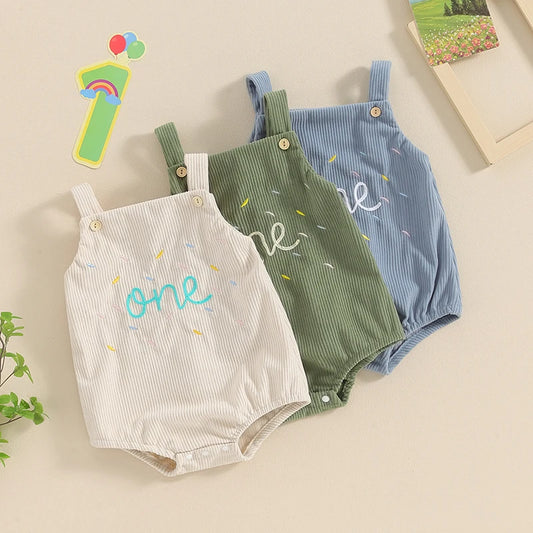Toddler Unisex Sleeveless Letter Print Romper Jumpsuit for Baby's First Birthday Casual Outfit