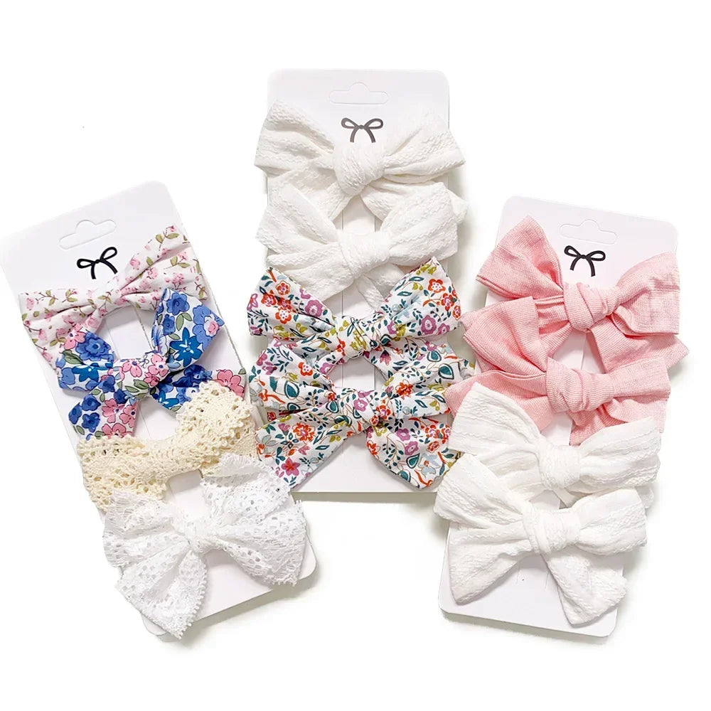 Adorable Girls' Cute Print Hairpins Set - 4/5 Pcs Sweet Cotton Bow Clips for Kids Hair Accessories, Perfect Gift & Wholesale