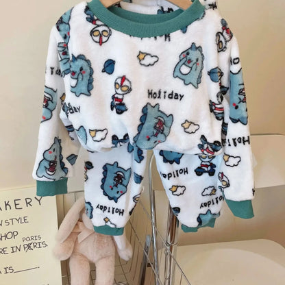 2023 Kids Cartoon Flannel Pajama Sets - Adorable Warm Sleepwear for Boys and Girls