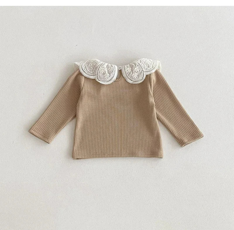 Autumn Ruffle Collar Long Sleeve T-Shirt for Newborn Girls - Cute Cotton Top for 0-2 Years