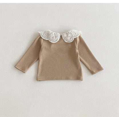 Autumn Ruffle Collar Long Sleeve T-Shirt for Newborn Girls - Cute Cotton Top for 0-2 Years