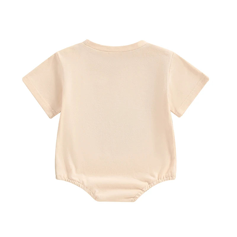Unisex Baby Romper with Rooster Letter Embroidery - Casual Short Sleeve Jumpsuit for Newborns