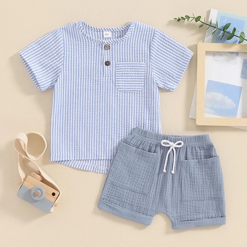 Summer Striped T-Shirt and Drawstring Shorts Set for Toddler Boys (6M-4Y)