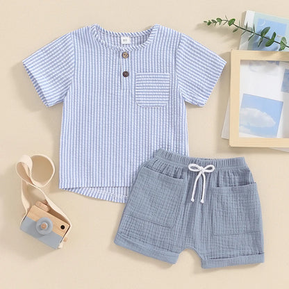 Summer Striped T-Shirt and Drawstring Shorts Set for Toddler Boys (6M-4Y)