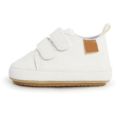 Unisex Baby Leather Sneakers with Anti-Slip Hook and Loop Fasteners for Spring, Summer, and Fall