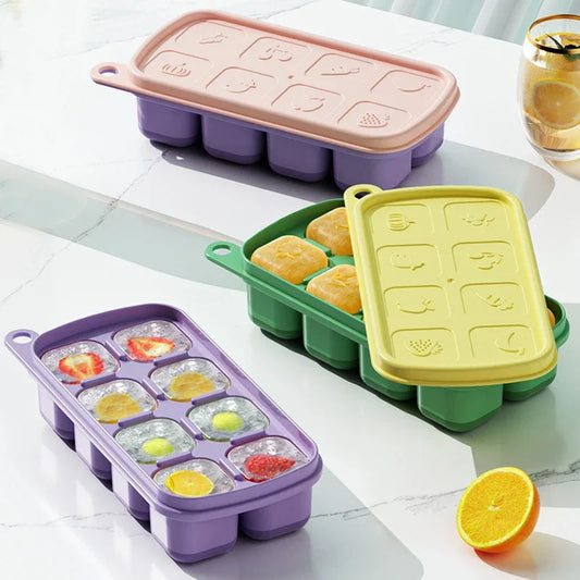 PP Food Grade Silicone Ice Tray Food Supplement Box Low Temperature with Cover Easy To Clean Children's Baby Rice Cake Mold Box