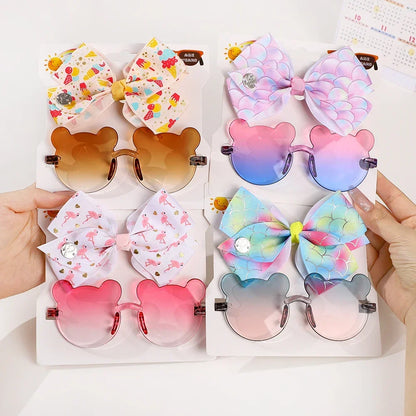 Adorable 2-Piece Newborn Hair Accessories Set - Cute Bow Headband & Bear Glasses for Infants and Kids