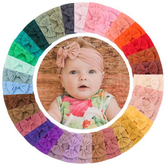 33-Color Soft Nylon Turban Headbands for Baby Girls - Ribbed Elastic Hair Accessories for Kids