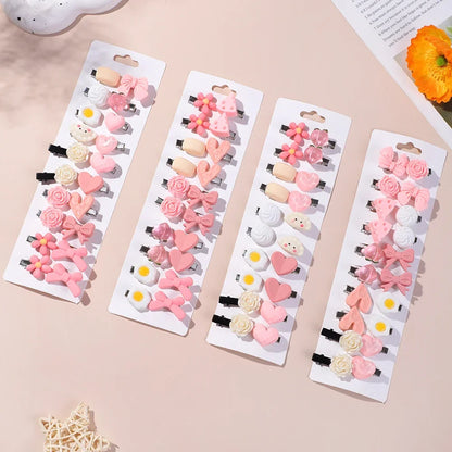 20-Piece Baby Pink Cartoon Hairpin Set for Girls - Adorable Bangs Clips and Sweet Accessories