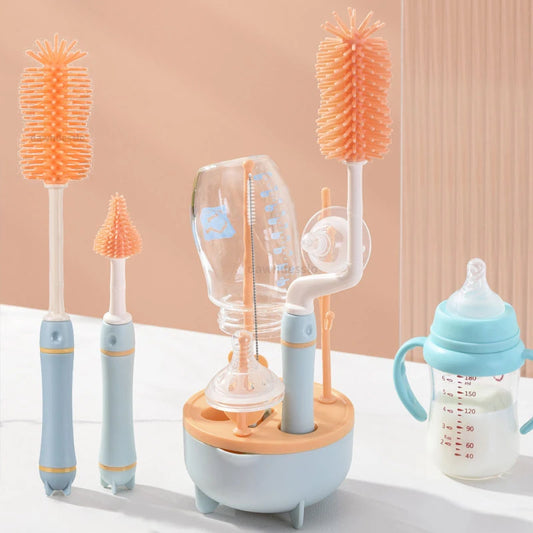 Silicone Bottle Cleaning Brush with 360-Degree Rotating Design and Efficient Drying Rack for Babies