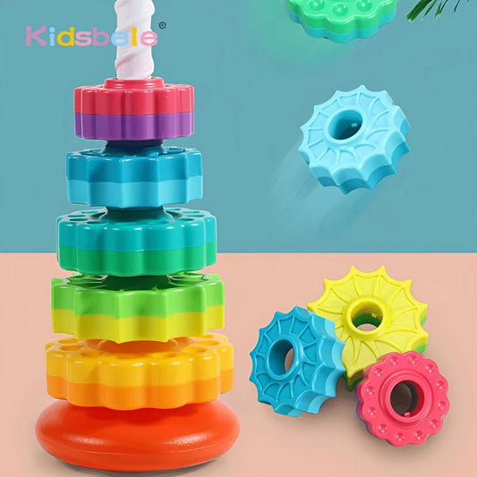 Vibrant Rainbow Spinning Stacking Rings - Educational Montessori Toys for Baby Development