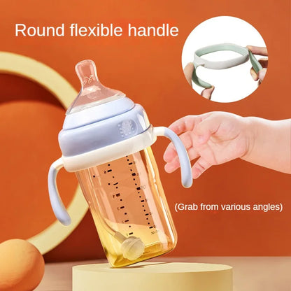 Square Handle Feeding Bottle for Easy Grasping - Lightweight & Safe for Babies 6M+ (White)