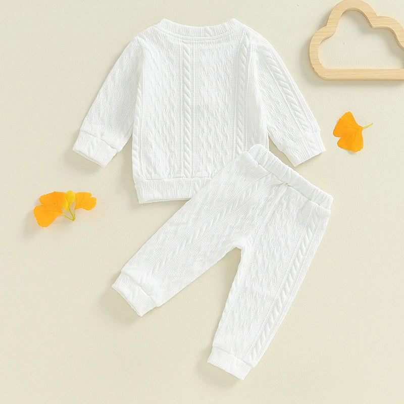 Unisex Toddler Autumn Knitwear Set - Long Sleeve Sweater and Elastic Waist Pants for Baby (2-Piece Cotton Outfit)