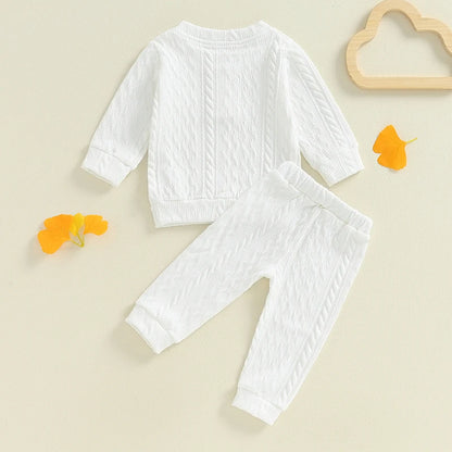 Unisex Toddler Autumn Knitwear Set - Long Sleeve Sweater and Elastic Waist Pants for Baby (2-Piece Cotton Outfit)