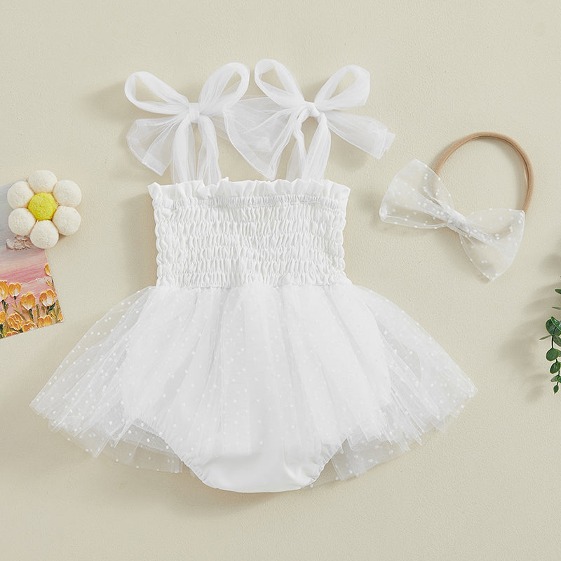 Adorable Baby Girl Summer 2-Piece Outfit Set: Sleeveless Smocked Romper Dress with Matching Headband