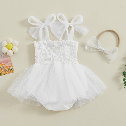 Adorable Baby Girl Summer 2-Piece Outfit Set: Sleeveless Smocked Romper Dress with Matching Headband
