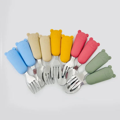 Toddler-Friendly Cartoon Stainless Steel Cutlery Set - Baby Spoon and Fork Dinnerware for Infants