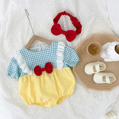 Adorable 2-Piece Summer Newborn Princess Jumpsuit with Matching Headband for Baby Girls