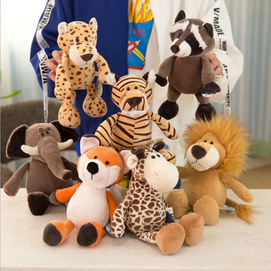 25CM Adorable Jungle Plush Dolls - Kawaii Lion, Elephant, and Monkey Stuffed Animal Toys for Kids and Babies