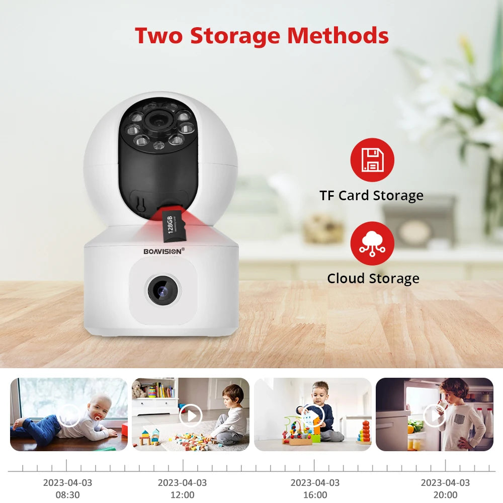 4MP HD WiFi PTZ Baby Monitor Camera with Dual-Lens, Dual-Screen, Auto Tracking, and Human Detection - ONVIF Security Surveillance System